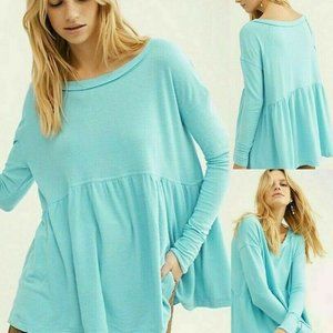 Free People Womens Top Blue Babydoll Tee L/S NWT